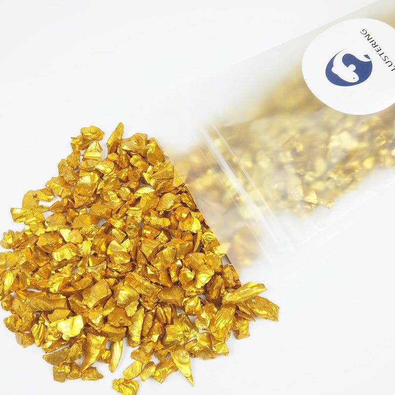 LUSTERING High Luster Crushed Glass Glitter, 6-9mm Fire Glass, Broken Glass, Glass Chips for Fire Pit Crafts DIY Epoxy Resin Art, Geode Painting, Vase Filler, Aquarium Garden Decoration,330g (Gold) - Image 5